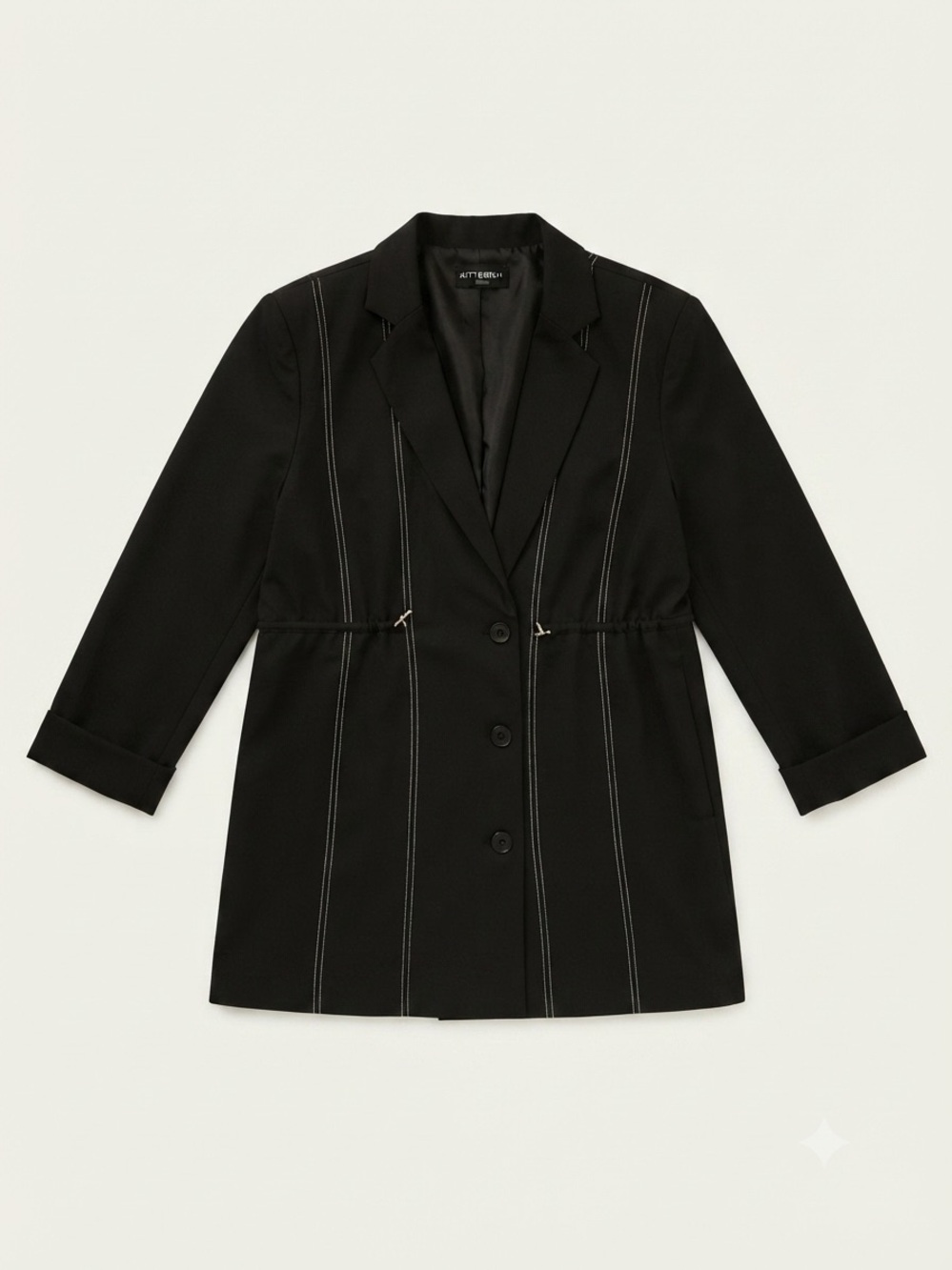 Kittenish Black Blazer Large Contrast Stitching Drawstring Waist Structured